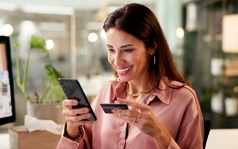woman with debit card